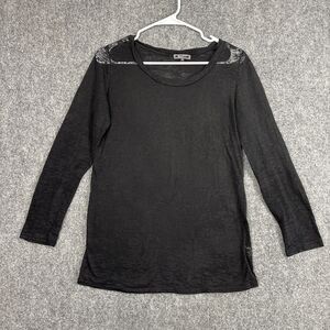 Zashi Burnout Top Blouse  Womens Size M Black Gothic Minimalist
